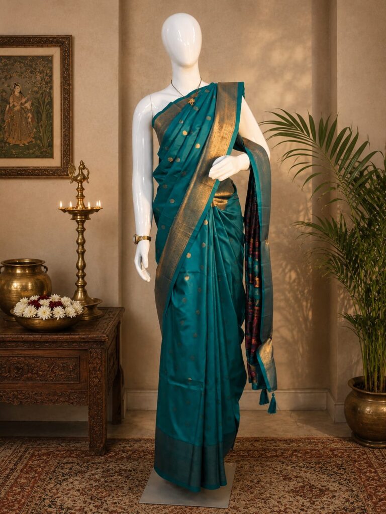 Royal Blue Green zari for women