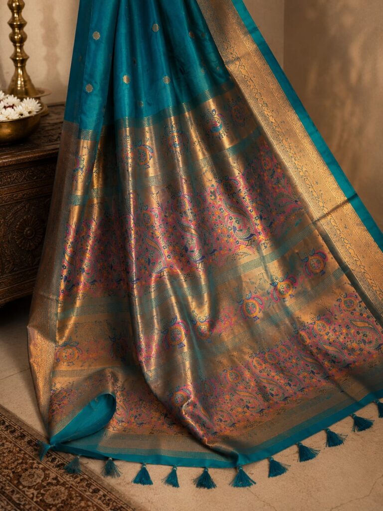 festive traditional silk saree in teal shade