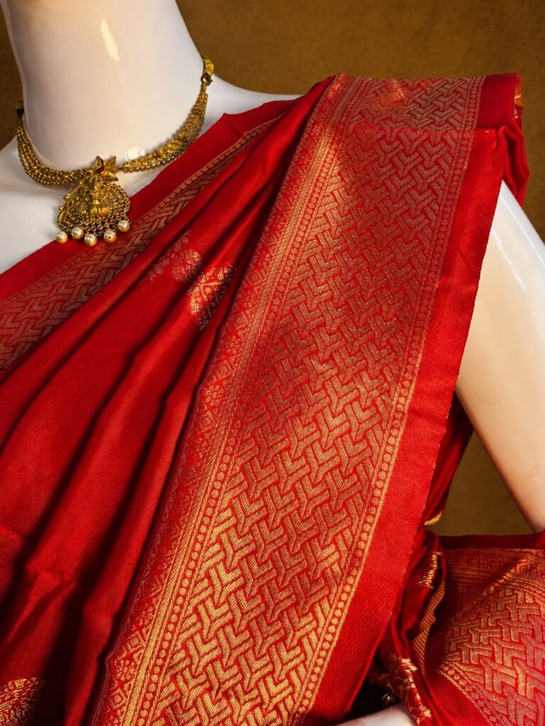 Designer red ethnic saree with woven border