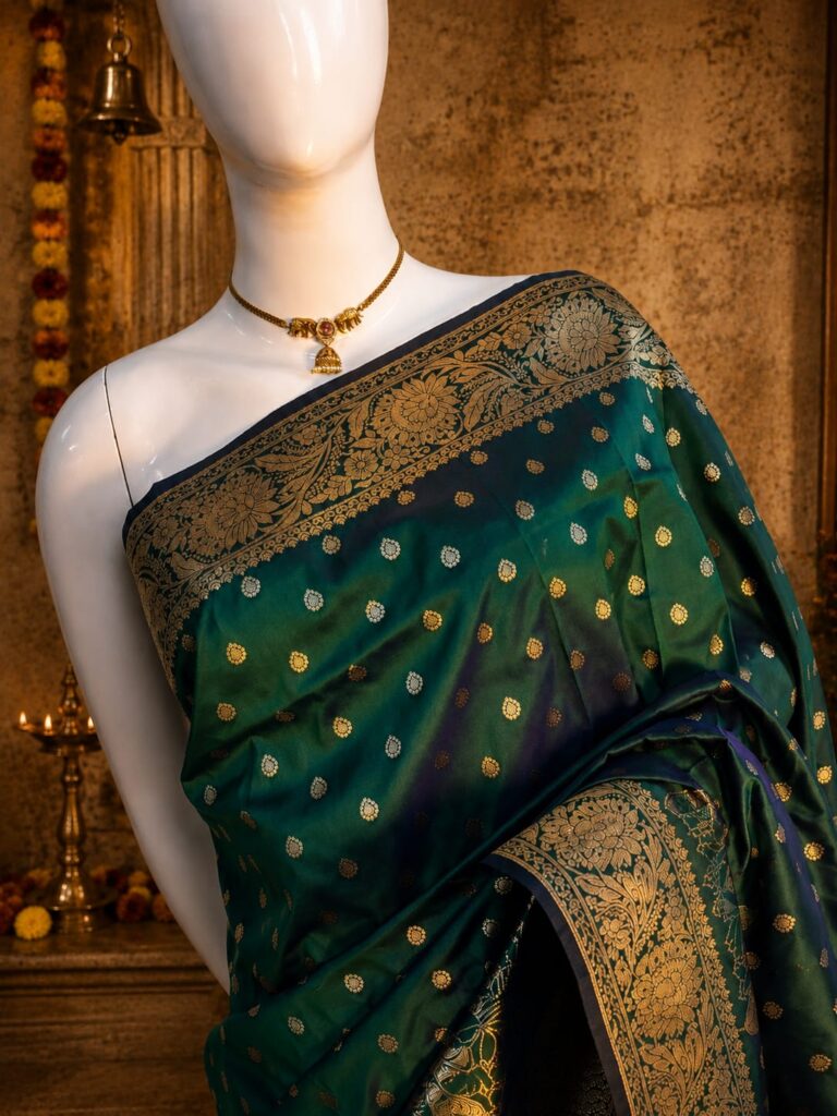 Soft flowy green saree with woven motifs