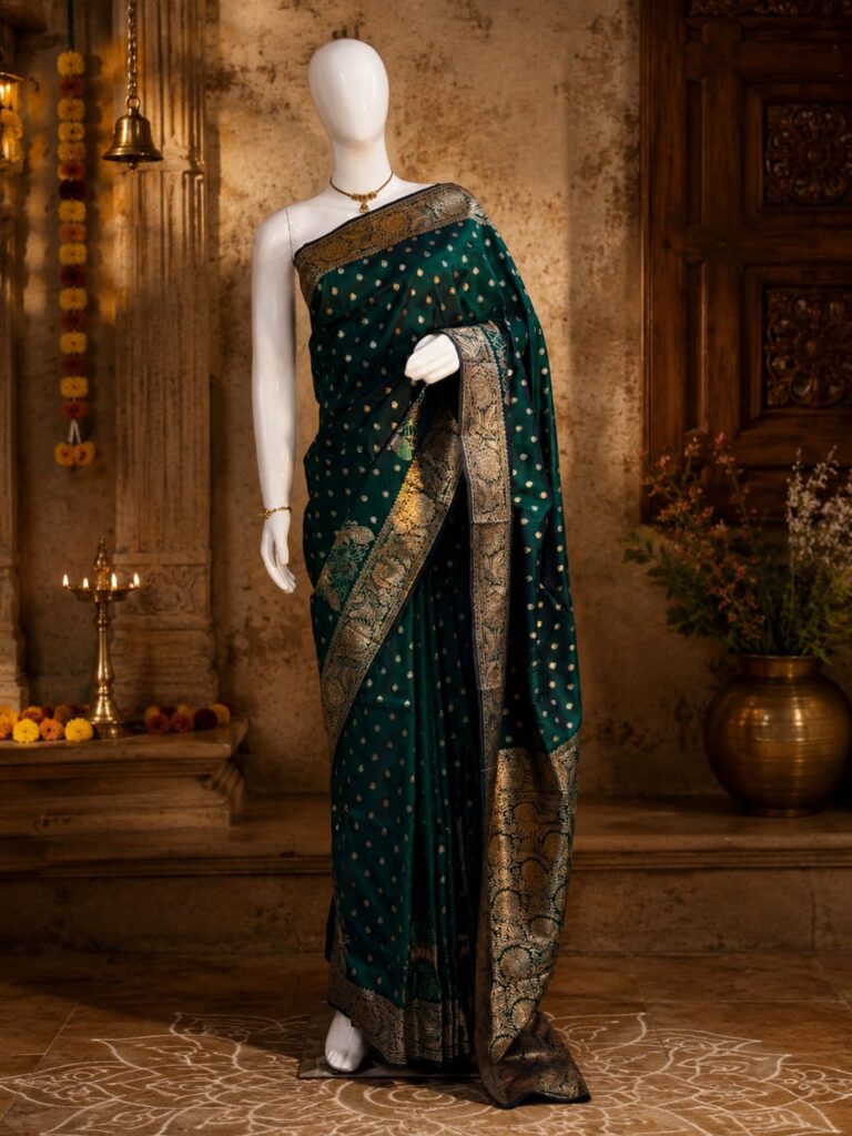 Emerald green butta saree for festive wear