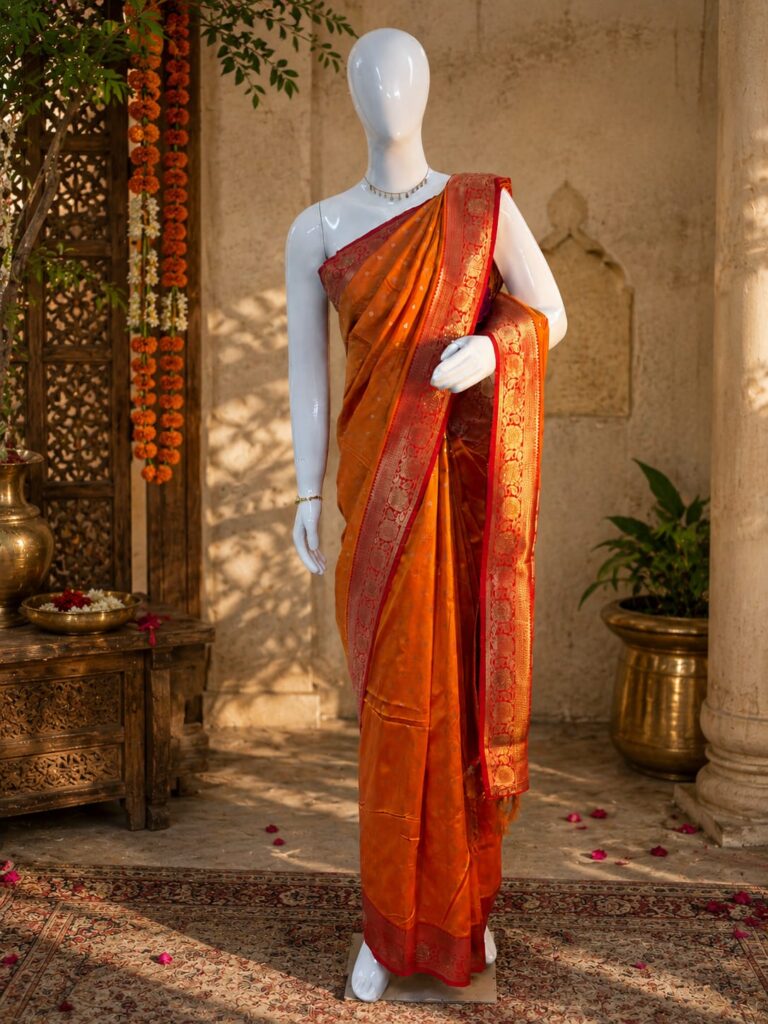Traditional orange festive saree for women