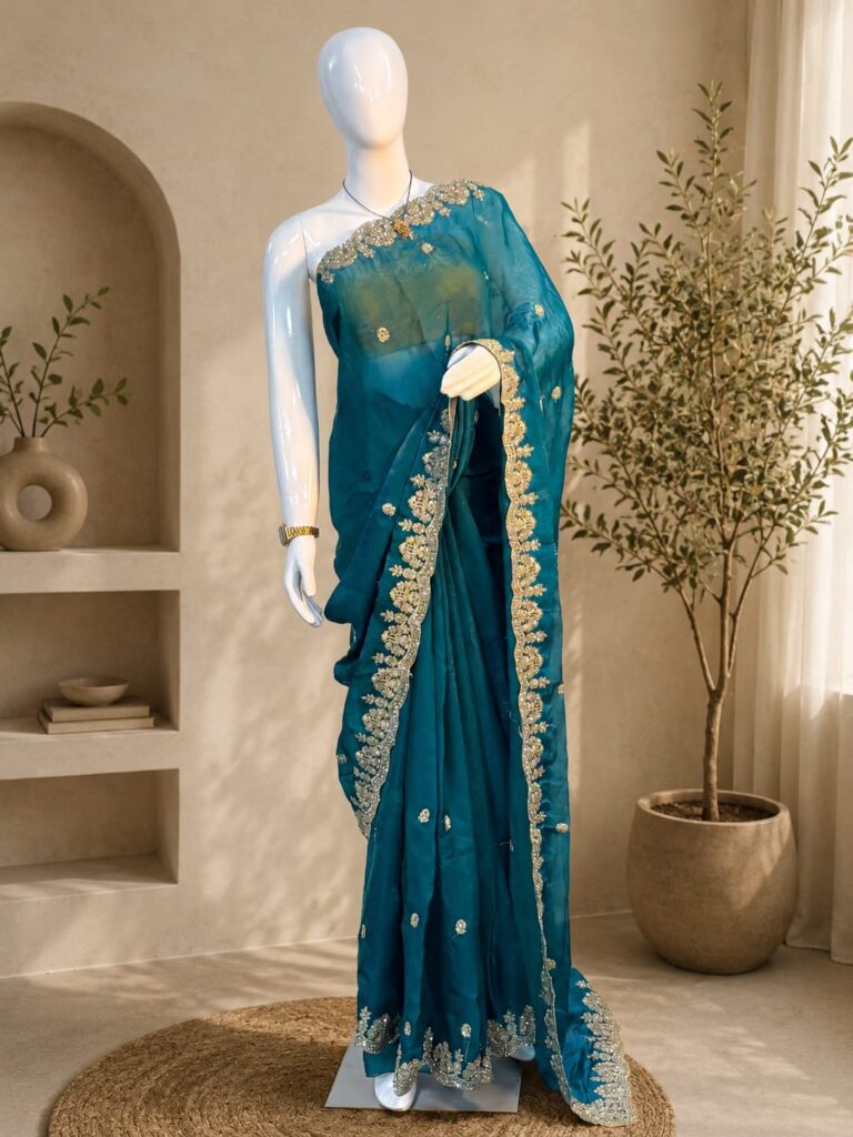 Aqua blue lightweight saree