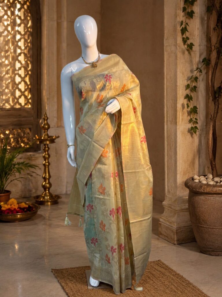 Traditional Tissue Saree Golden Zari Border