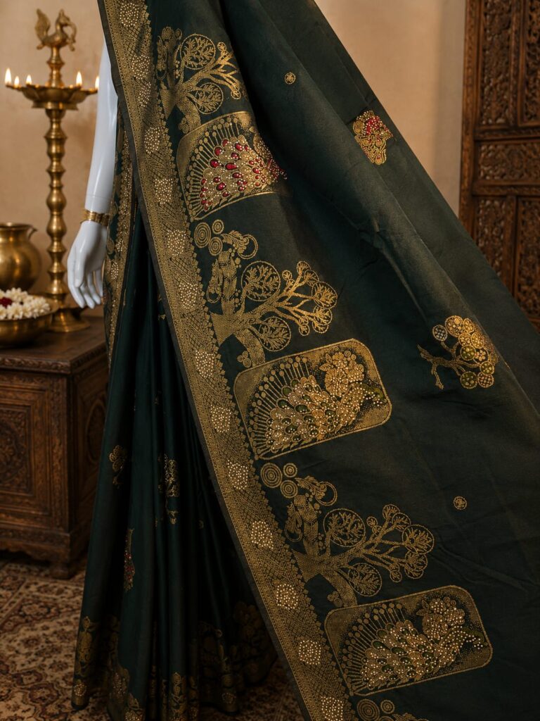 designer festive silk saree with rich zari border